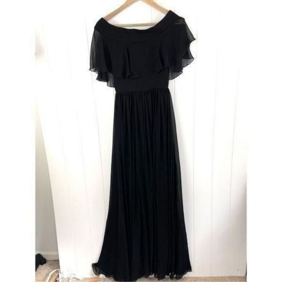 Dress the Population Bridal 'VIOLET' OFF THE SHOULDER CHIFFON GOWN DRESS XS - Picture 3 of 12